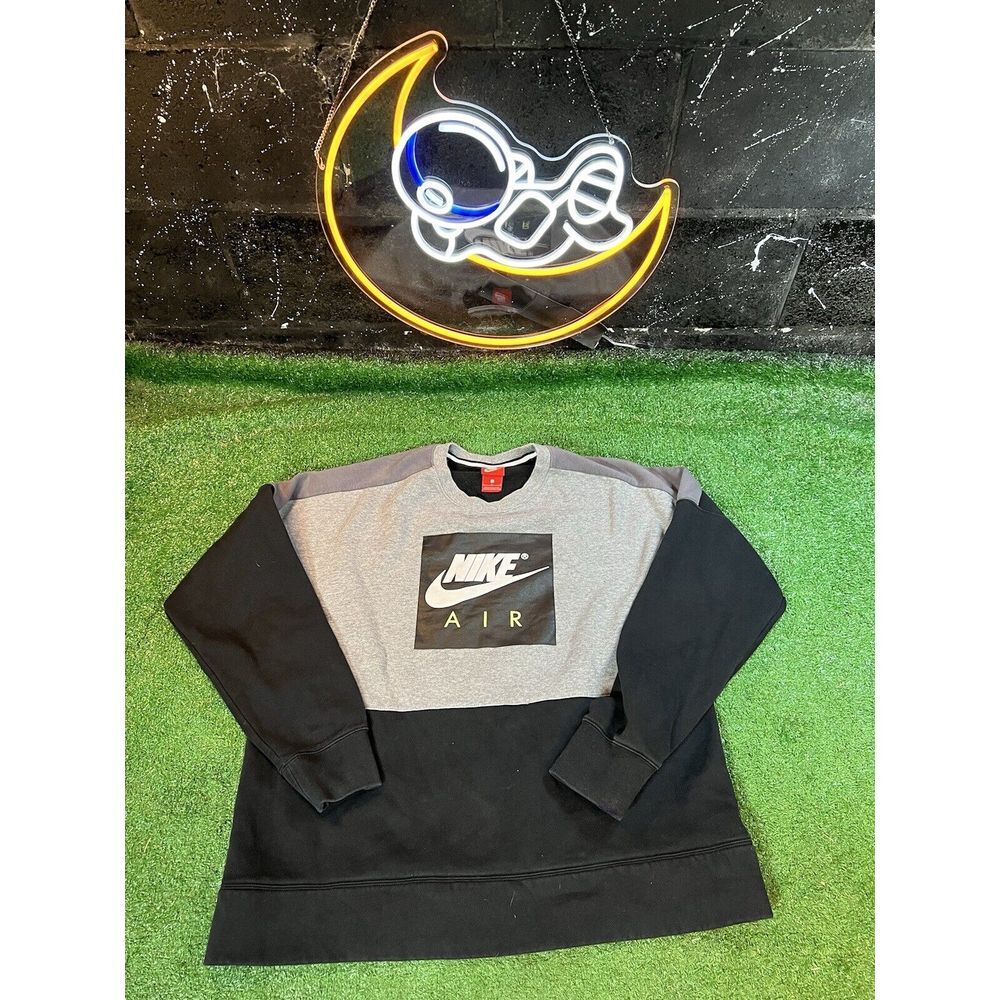 Vintage‎ Nike Air Swoosh Black/Gray Graphic Print Pullover Sweatshirt Men's L